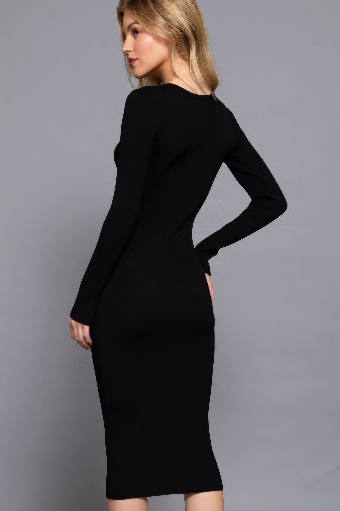 BelleVie Mode Henley Neck Midi Sweater Dress