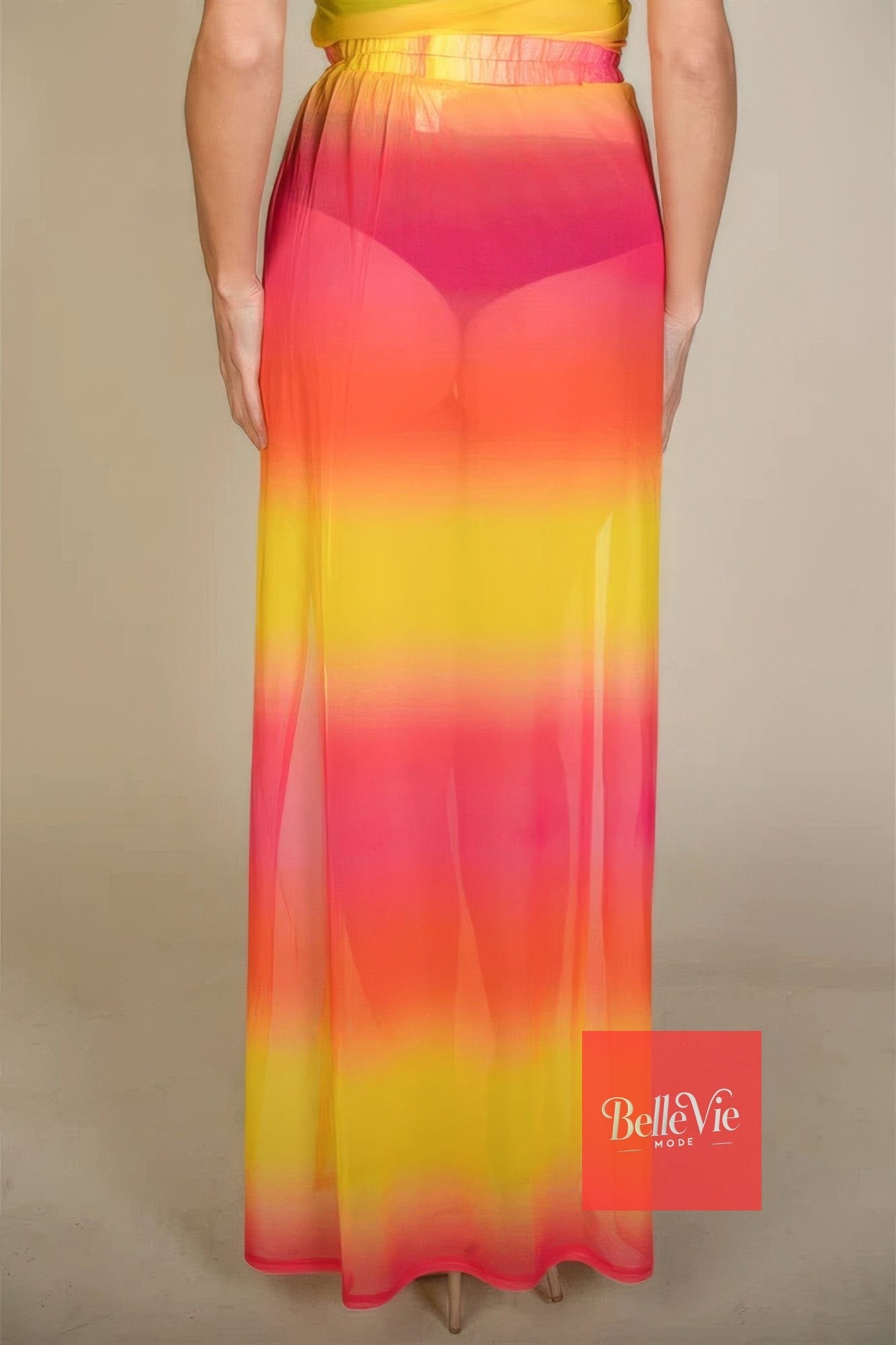 BelleVie Mode High Split Mesh Sheer Maxi Skirt