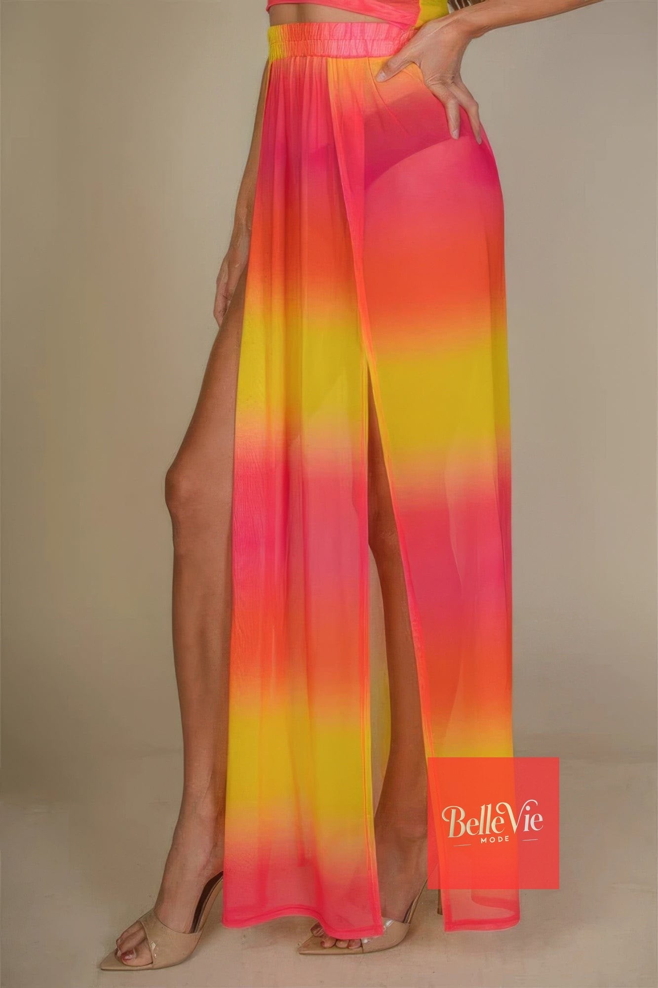 BelleVie Mode High Split Mesh Sheer Maxi Skirt