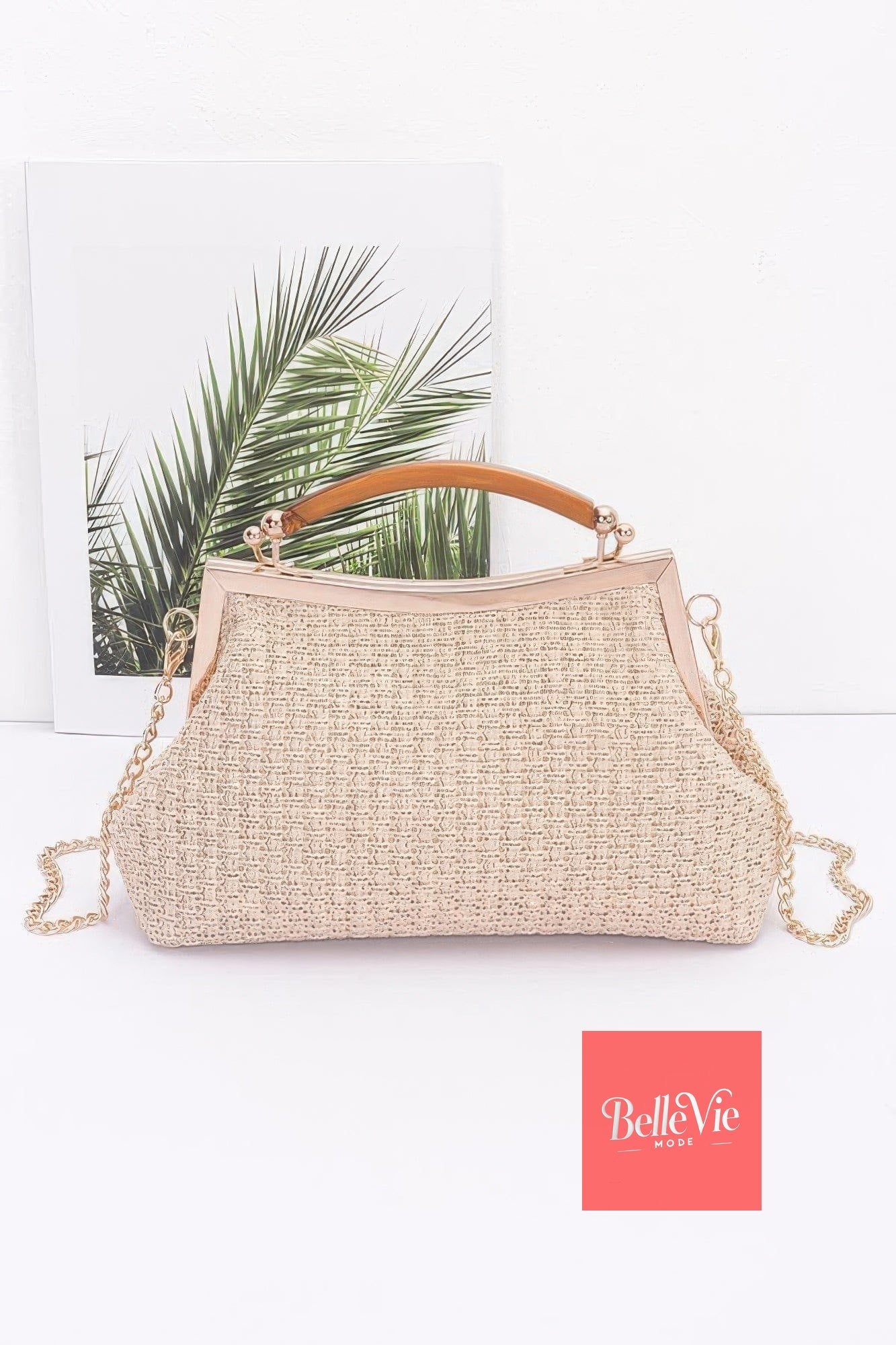 BelleVie Mode Ivory Faux Straw Party Clutch