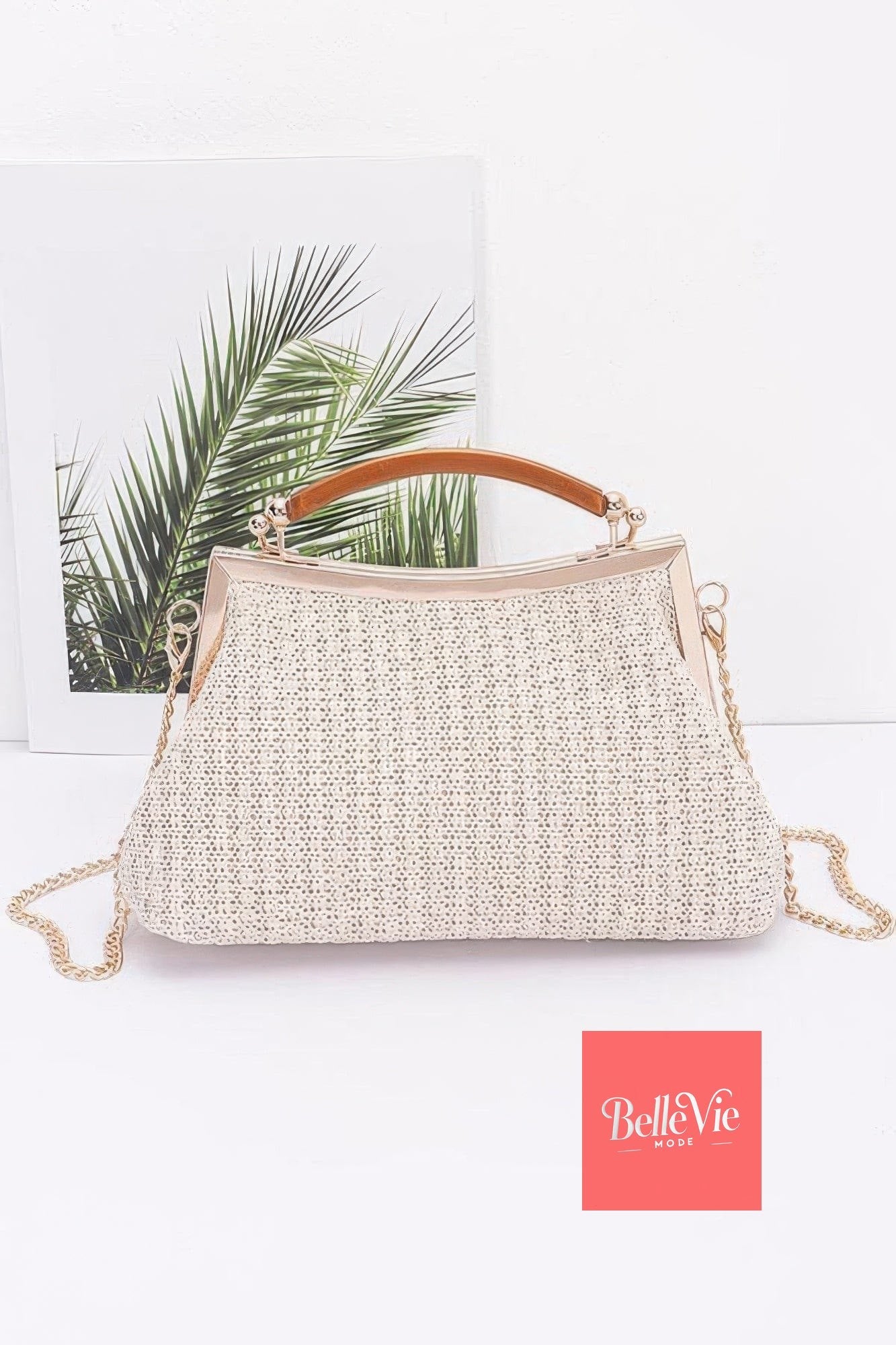 BelleVie Mode Ivory Faux Straw Party Clutch