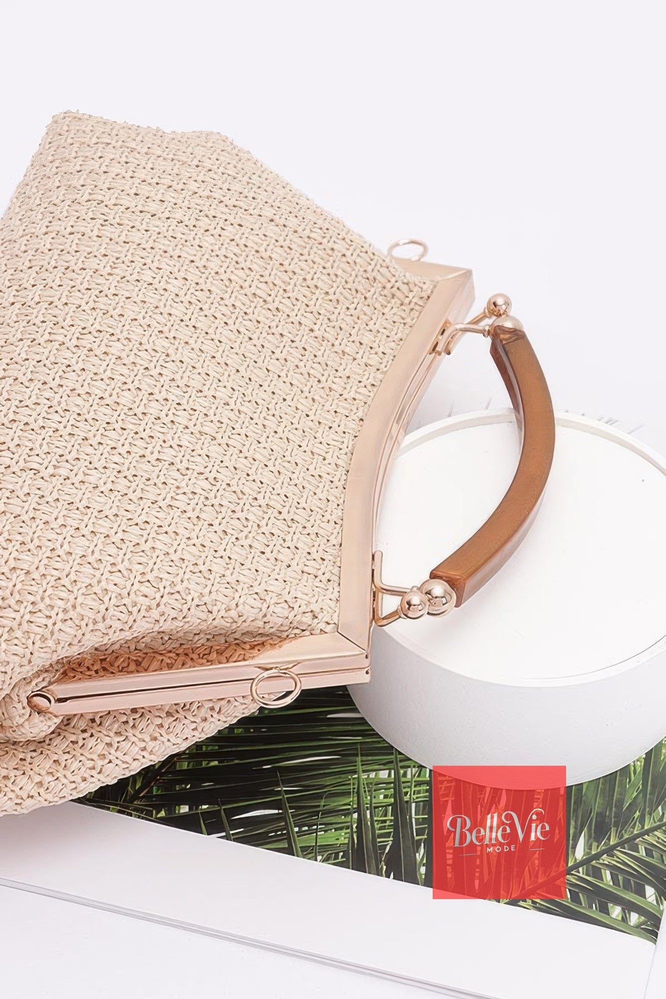 BelleVie Mode Ivory Faux Straw Party Clutch