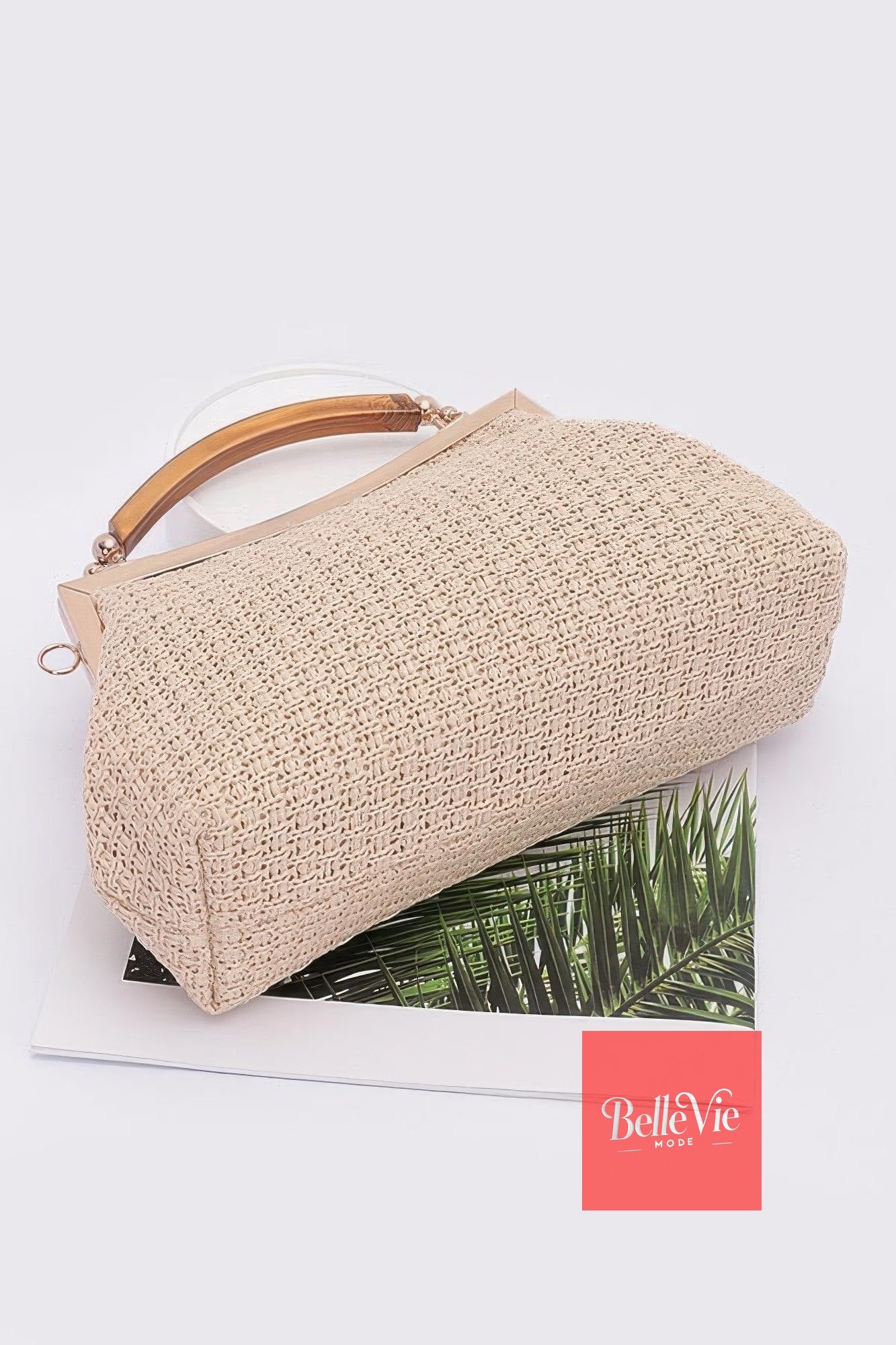 BelleVie Mode Ivory Faux Straw Party Clutch