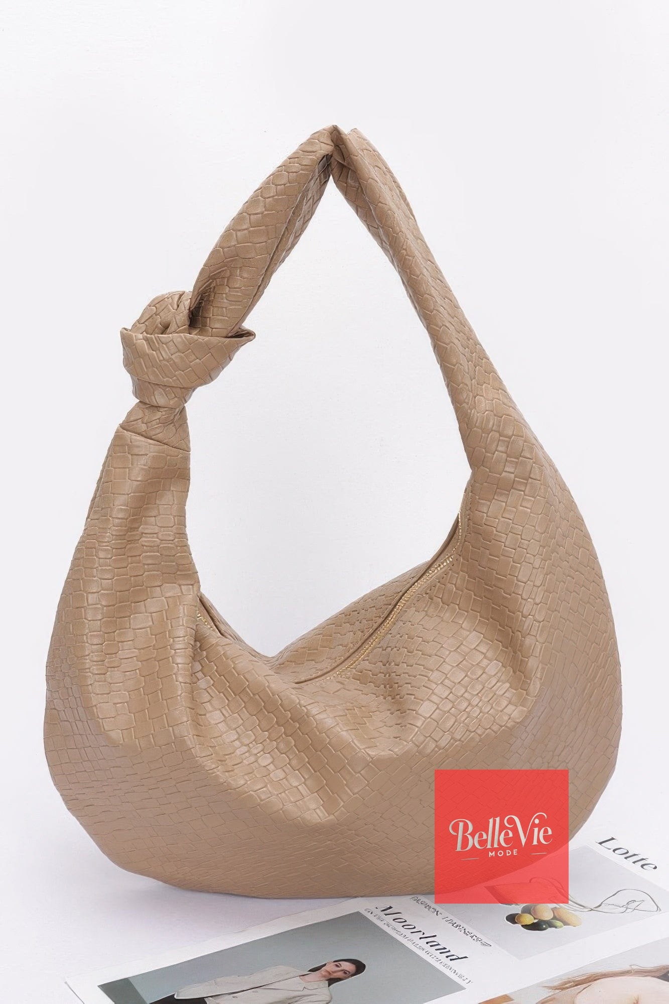 BelleVie Mode Khaki Embossed Faux Leather Big Hobo Bag