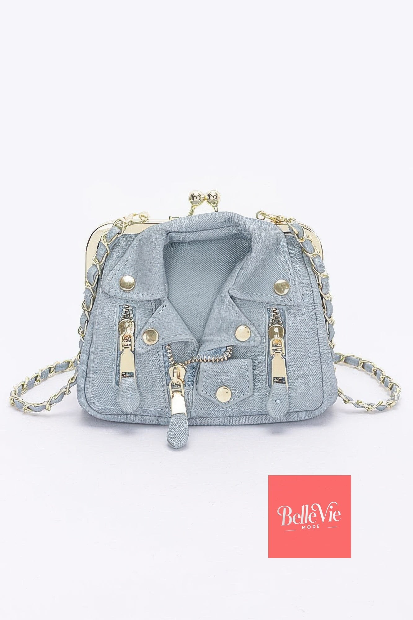 BelleVie Mode Light blue Faux Denim Leather Jacket Style Crossbody Bag