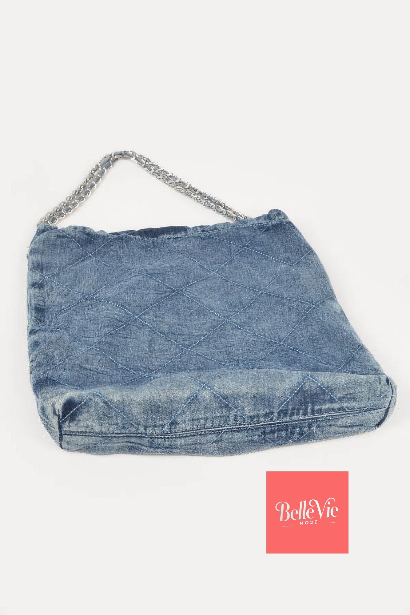 BelleVie Mode Light blue Quilted Washed Denim Chain Bag