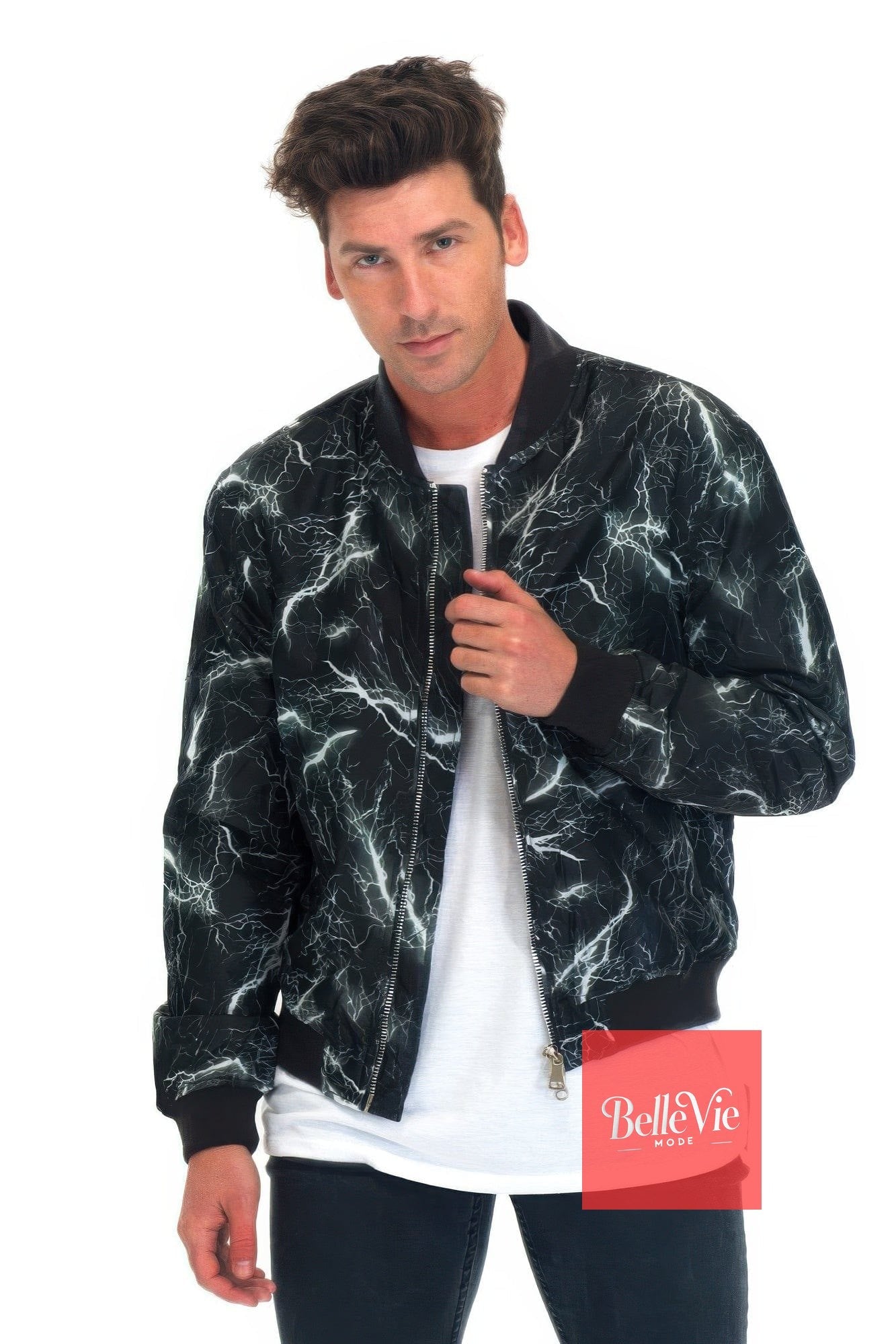 BelleVie Mode Lightning Bomber Windbreaker