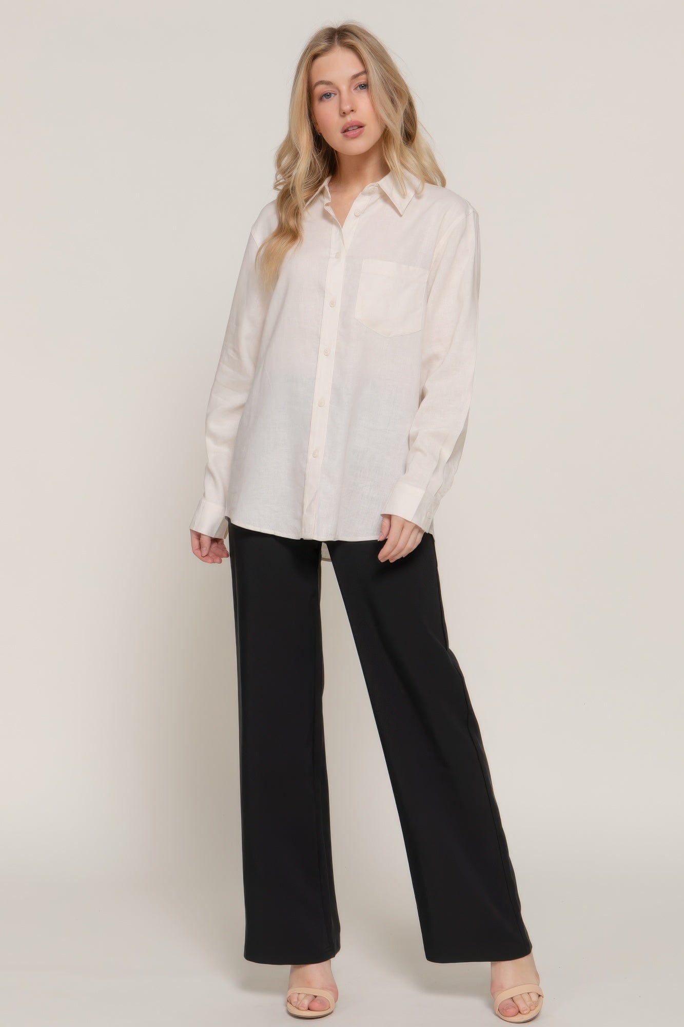 BelleVie Mode Long Sleeve Linen Blend Shirt