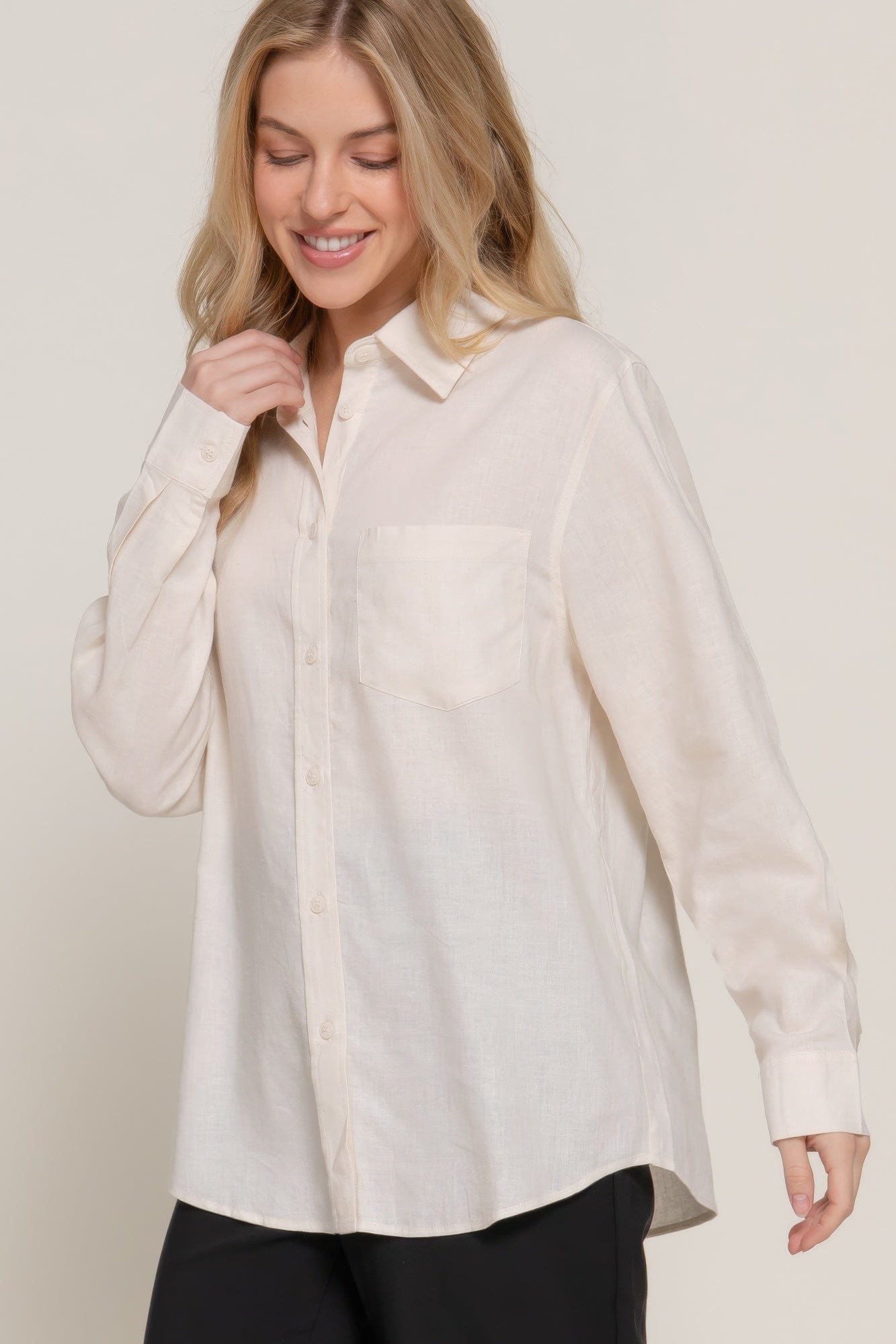 BelleVie Mode Long Sleeve Linen Blend Shirt