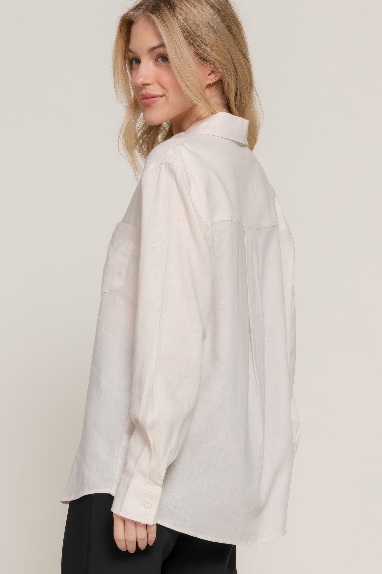 BelleVie Mode Long Sleeve Linen Blend Shirt