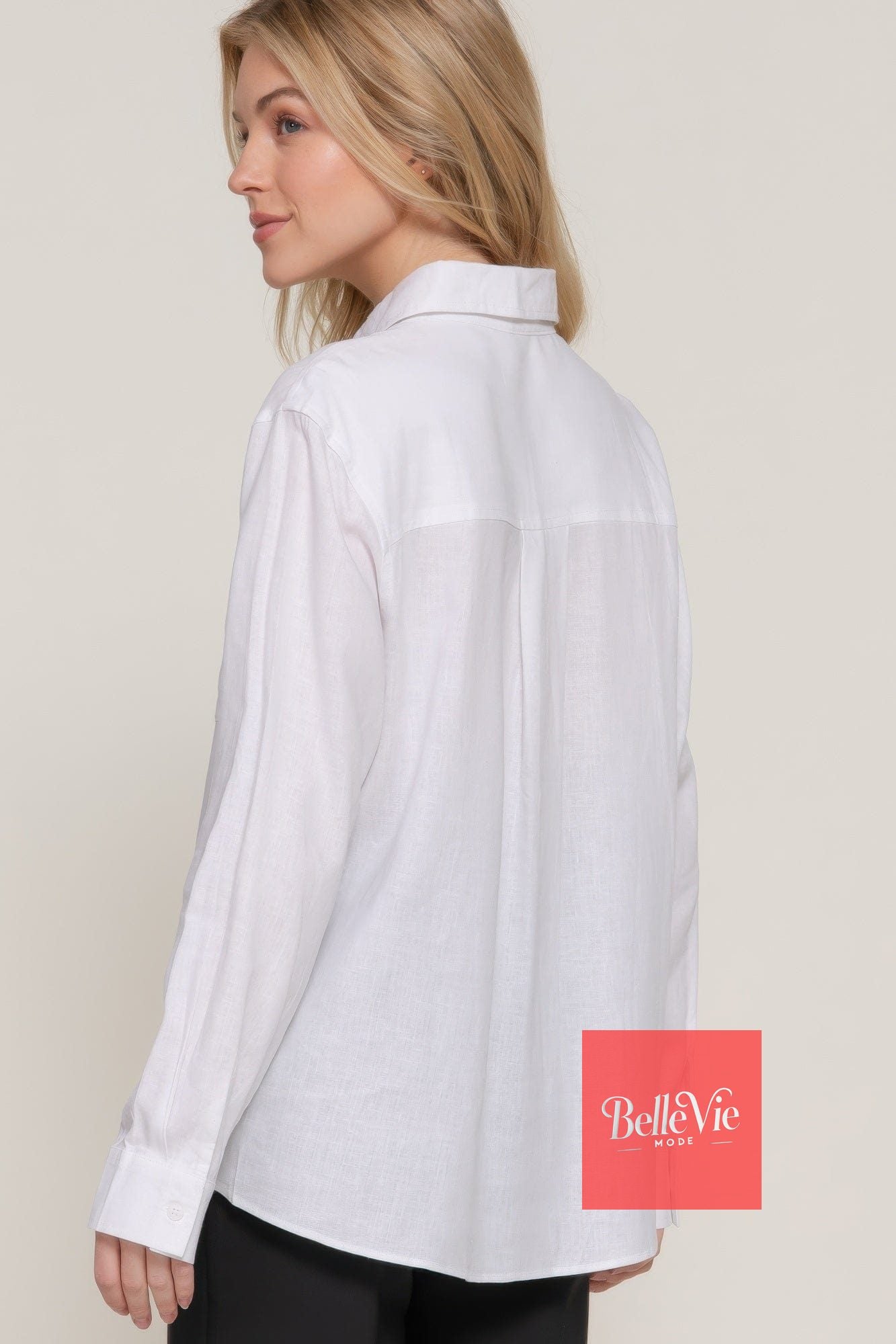 BelleVie Mode Long Sleeve Linen Blend Shirt