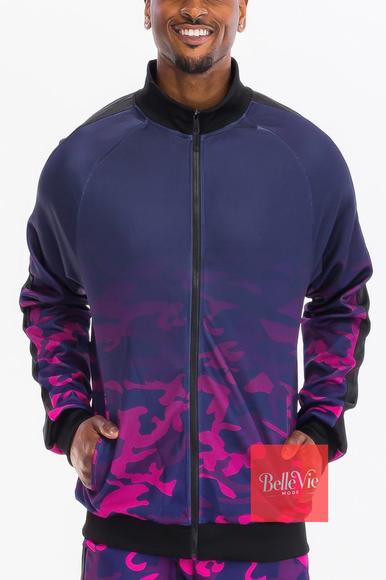 BelleVie Mode Mens Camo Ombre Track Jacket