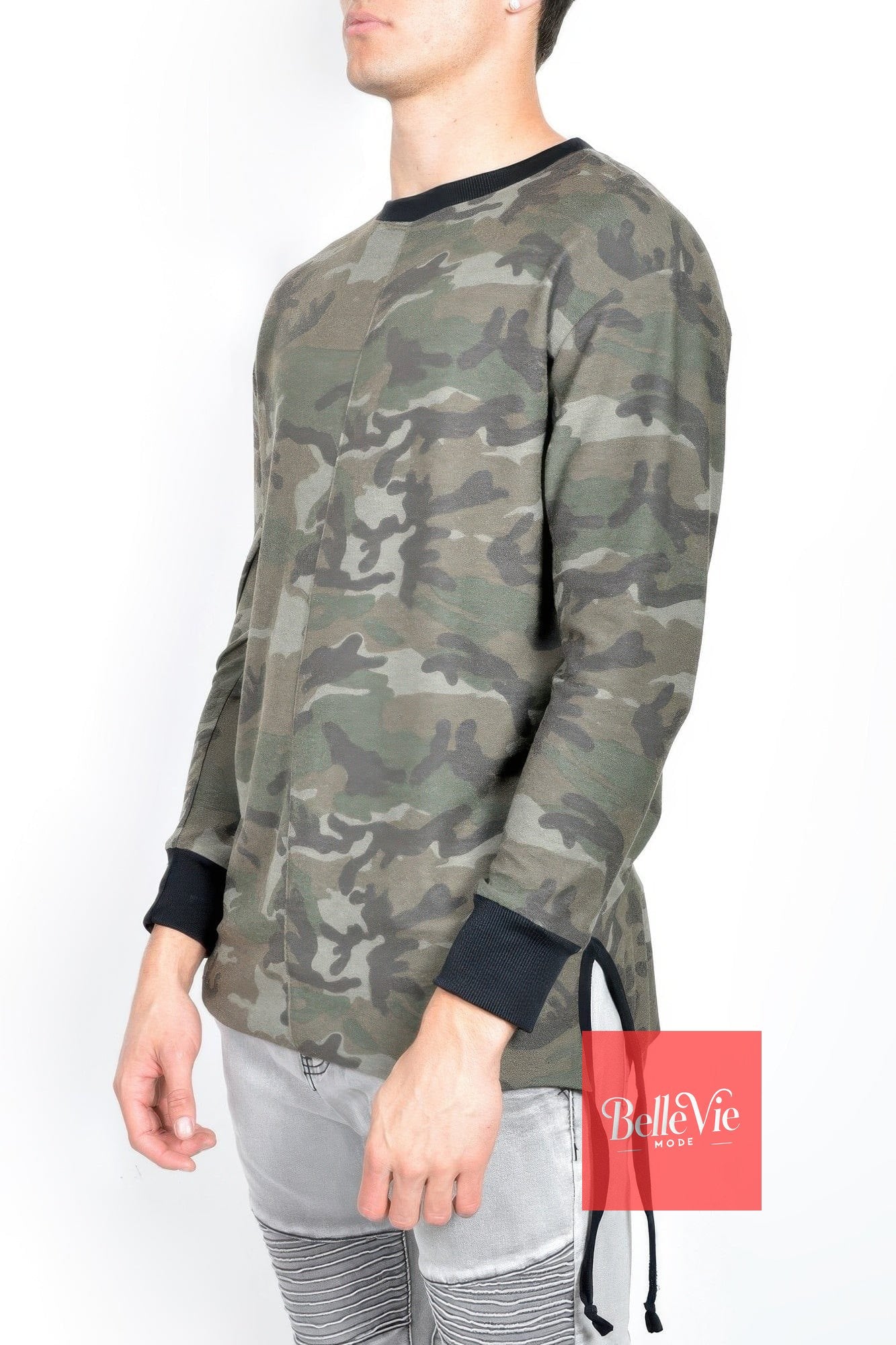 BelleVie Mode Mens Casual Long Sleeve Camo T-shirt Tops