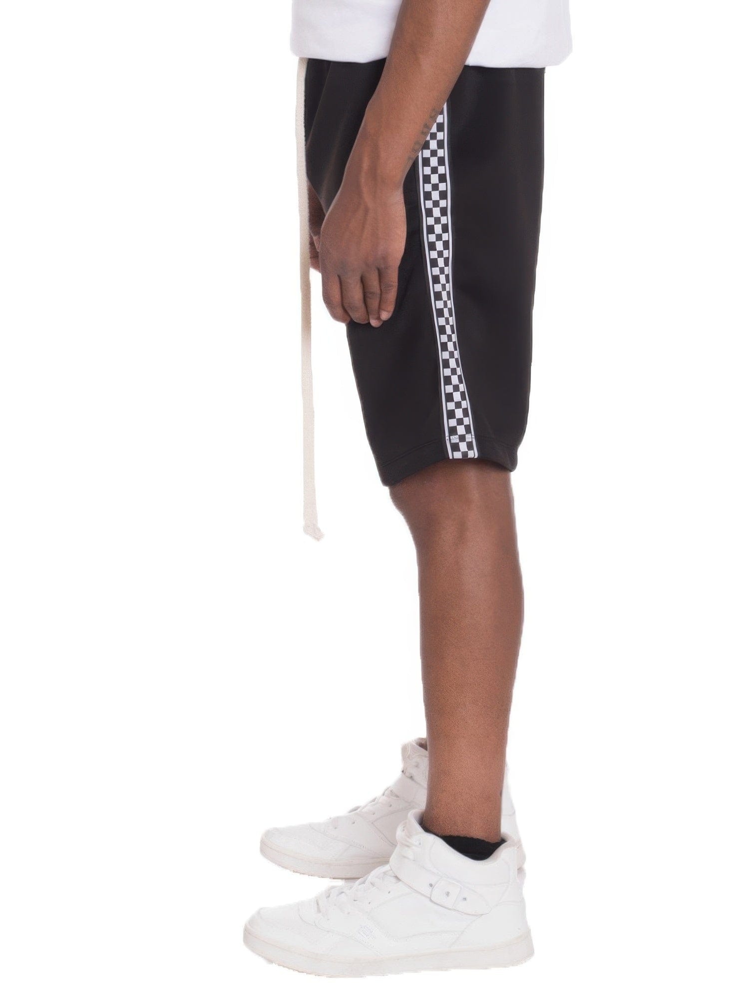 BelleVie Mode Mens Checkered Stripe Track Shorts