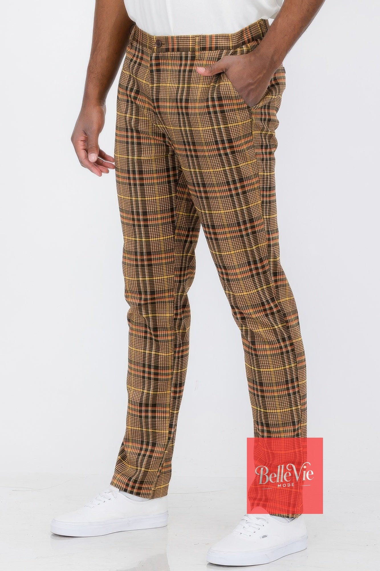 BelleVie Mode Mens Plaid Trouser Pants