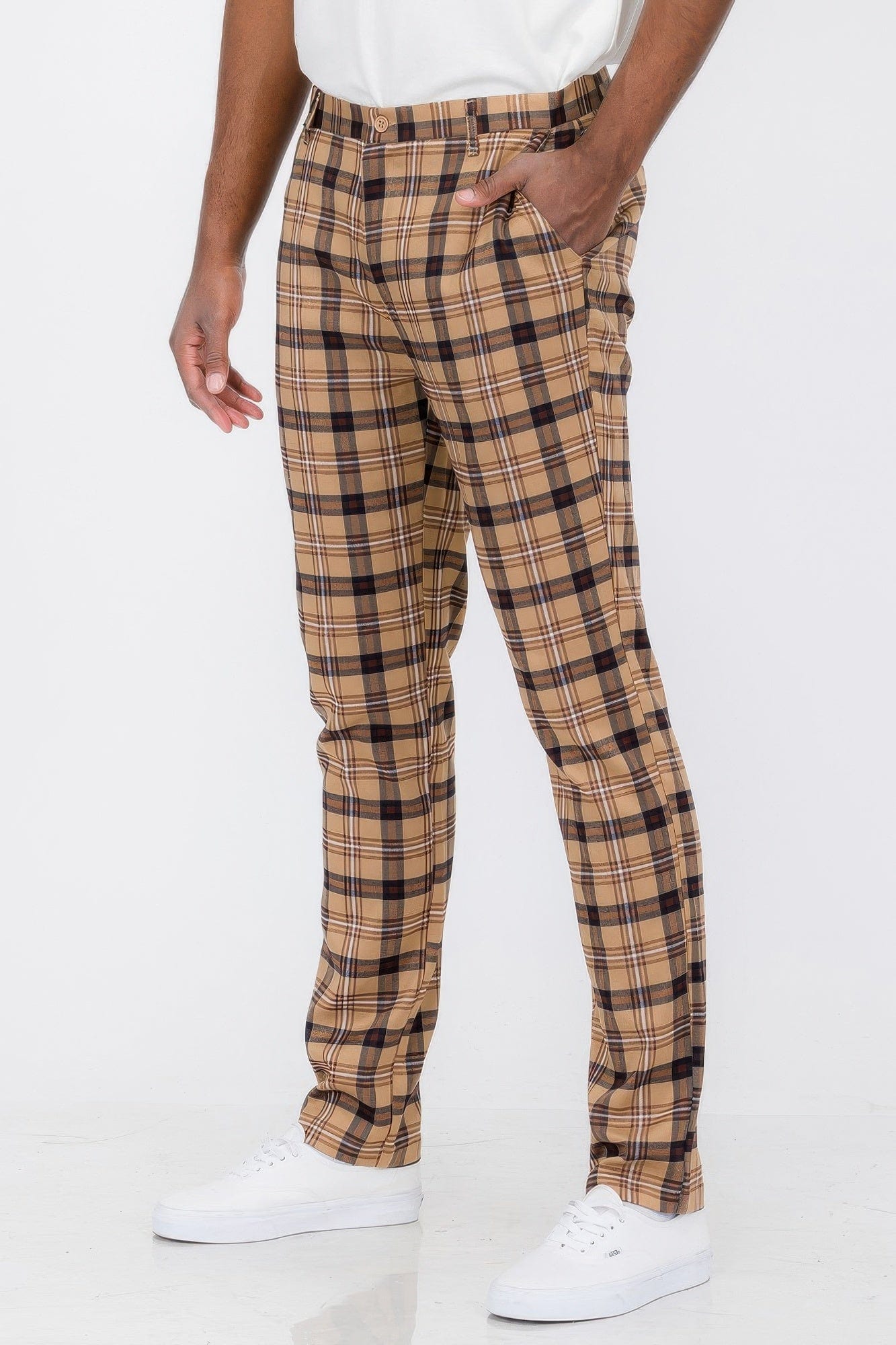 BelleVie Mode Mens Plaid Trouser Pants