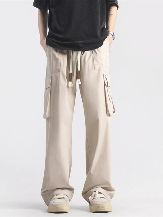 Men's Plus Size Loose Fit Cargo Pants with Drawstring - BelleVieMode