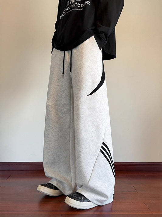 Men's Plus Size Wide Leg Casual Sweatpants with Stripe Detail - BelleVieMode
