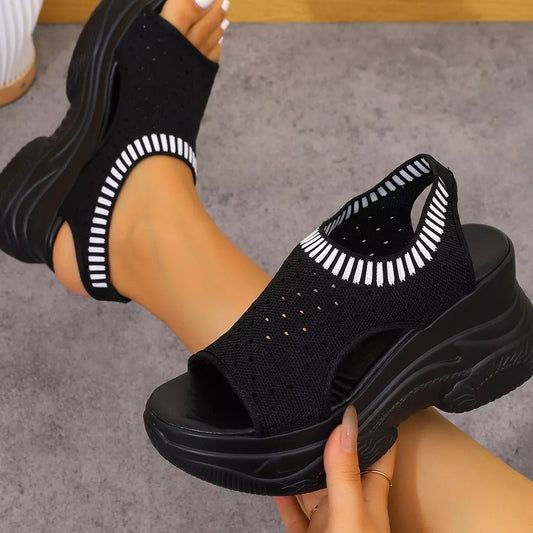 Mesh Platform Wedge Sandals - BelleVieMode