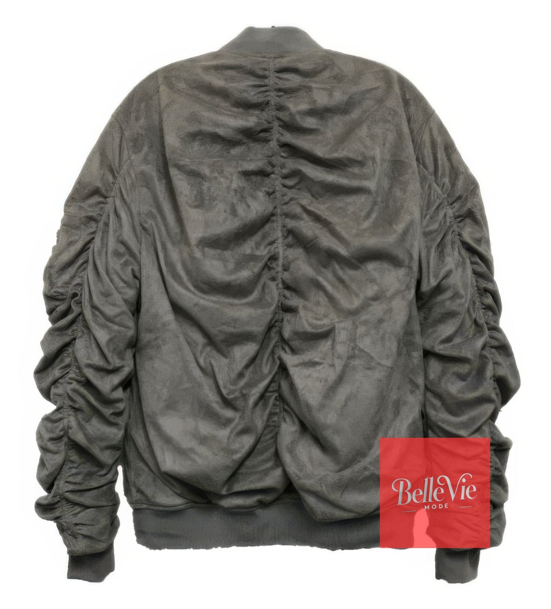 BelleVie Mode Mirosuede Scrunched Bomber Jacket