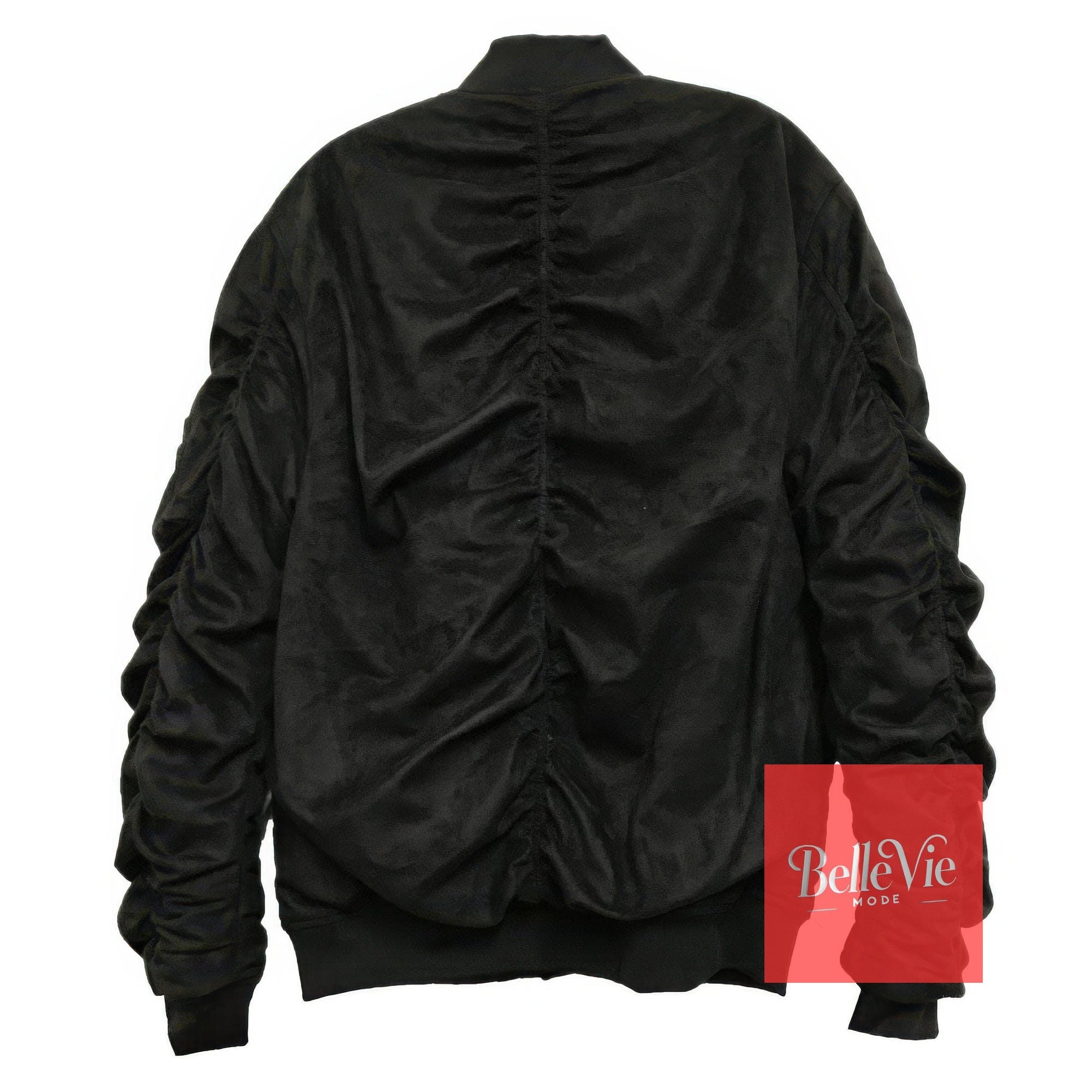 BelleVie Mode Mirosuede Scrunched Bomber Jacket