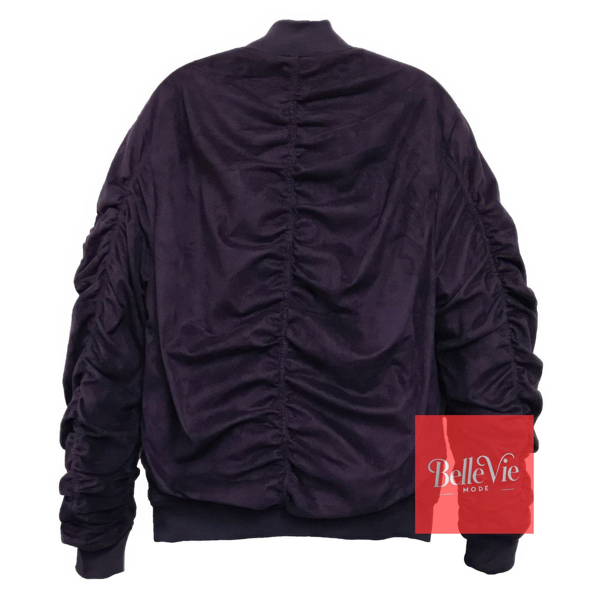 BelleVie Mode Mirosuede Scrunched Bomber Jacket