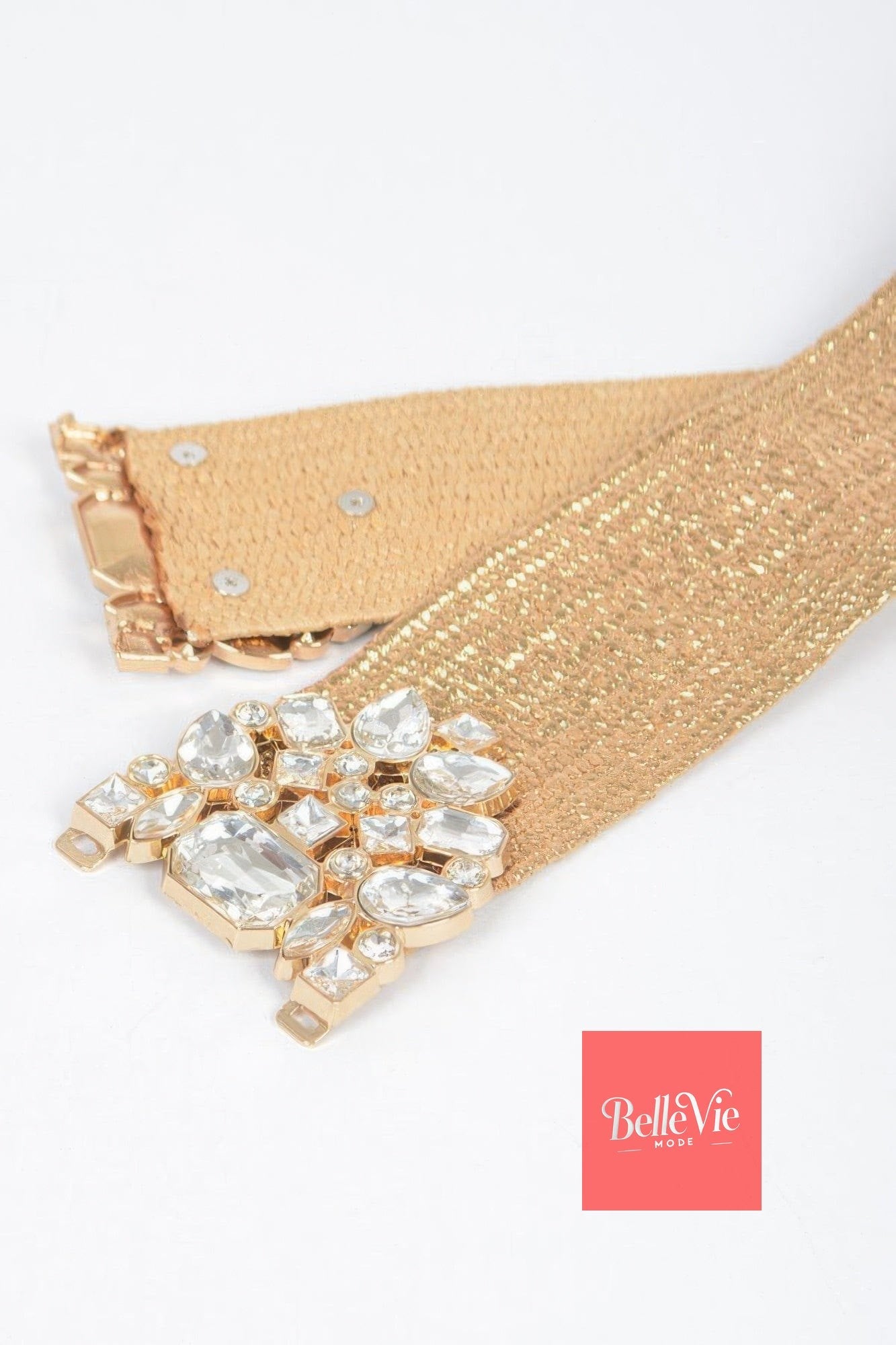 BelleVie Mode Multi Stone Metallic Straw Stretch Belt