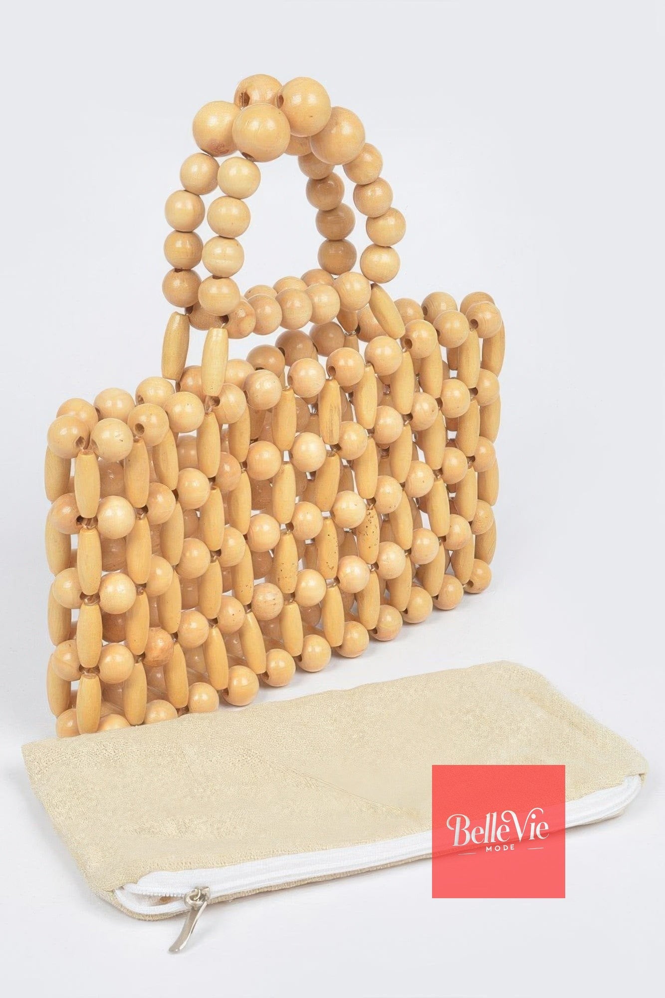 BelleVie Mode Natural Open Cross Bead Clutch