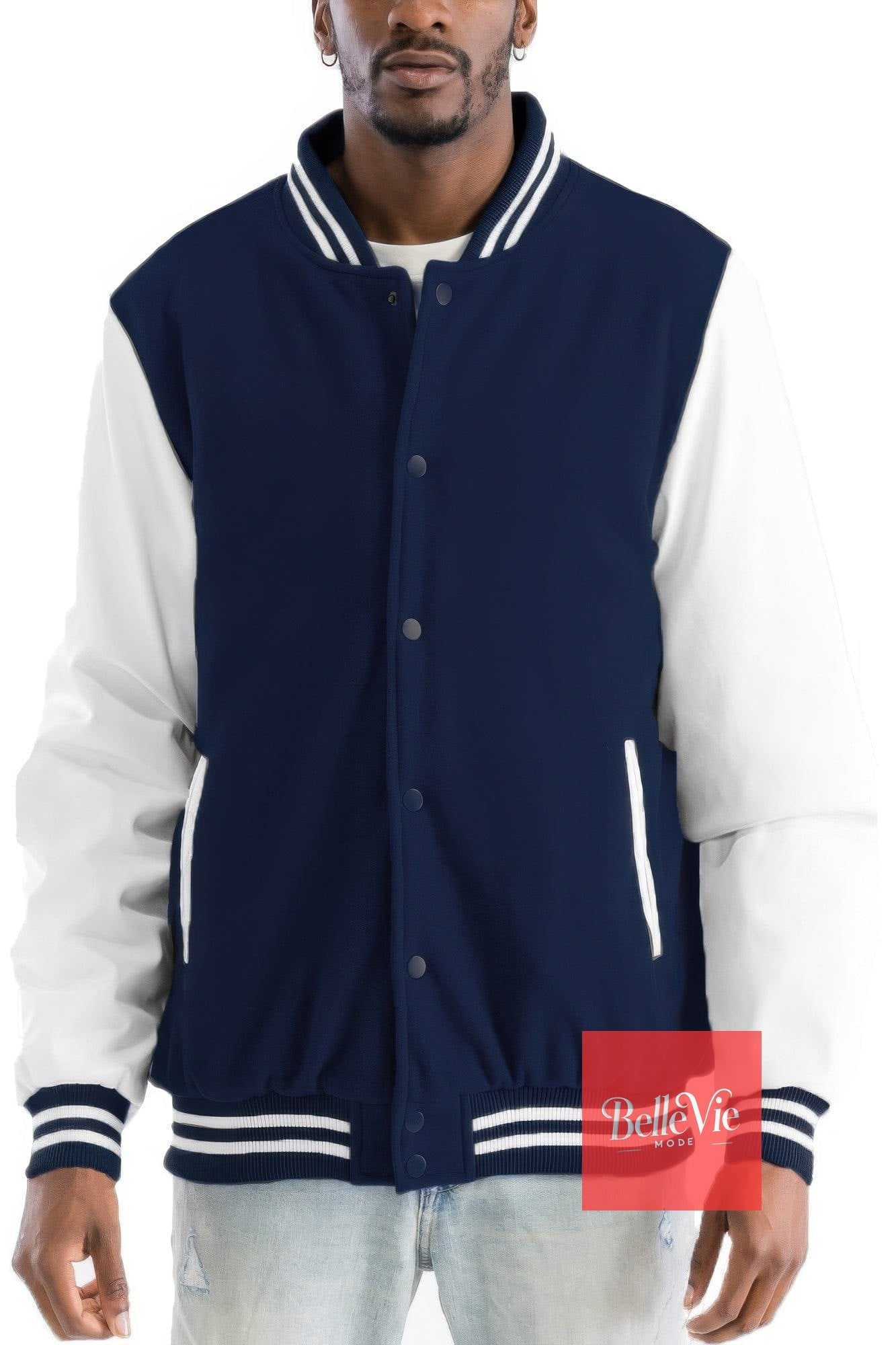 BelleVie Mode Navy / S Melton Lettermans Varsity Jacket