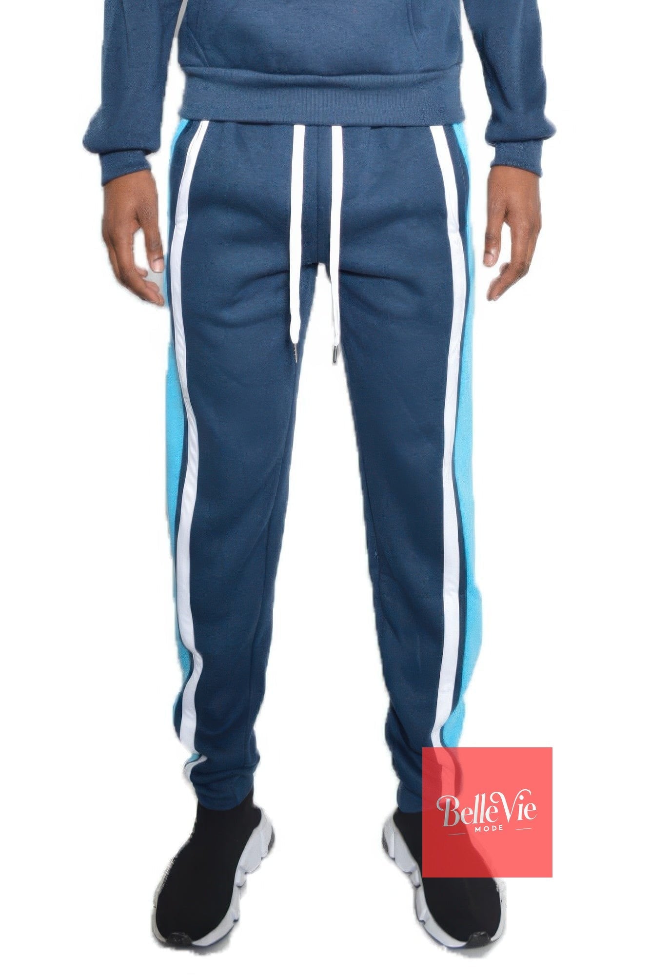 BelleVie Mode Navy Sky / S Solid With Three Stripe Sweat Pants