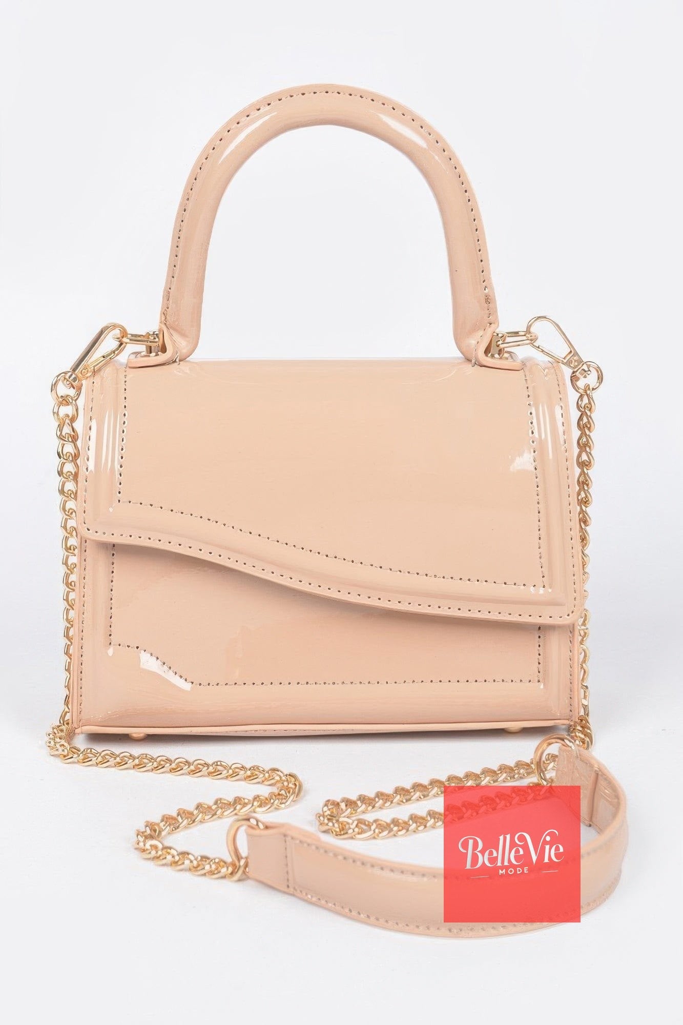 BelleVie Mode Nude Enamel Faux Leather Top Handle Bag