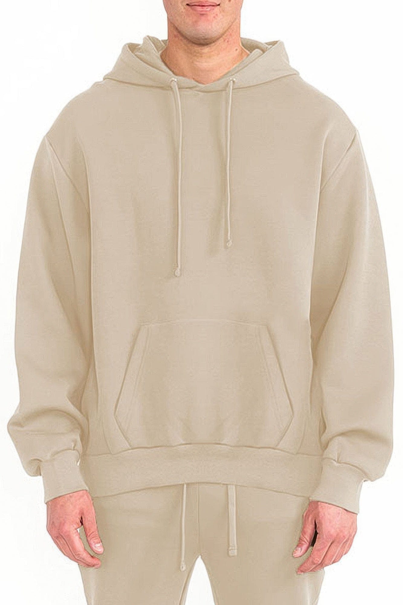 BelleVie Mode Oatmeal / S Mens Solid Tech Fleece Hoodie