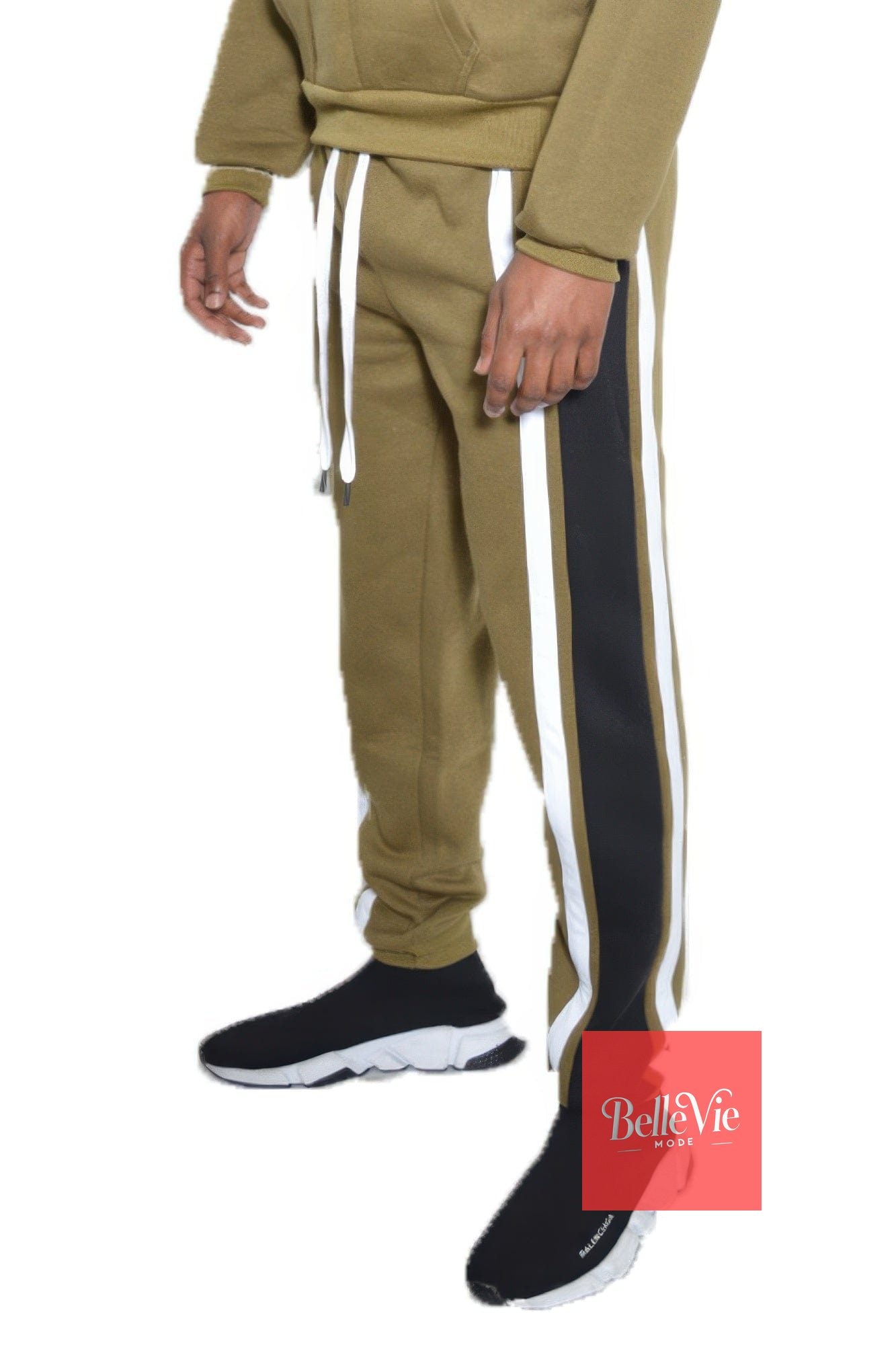 BelleVie Mode Olive Black / S Solid With Three Stripe Sweat Pants