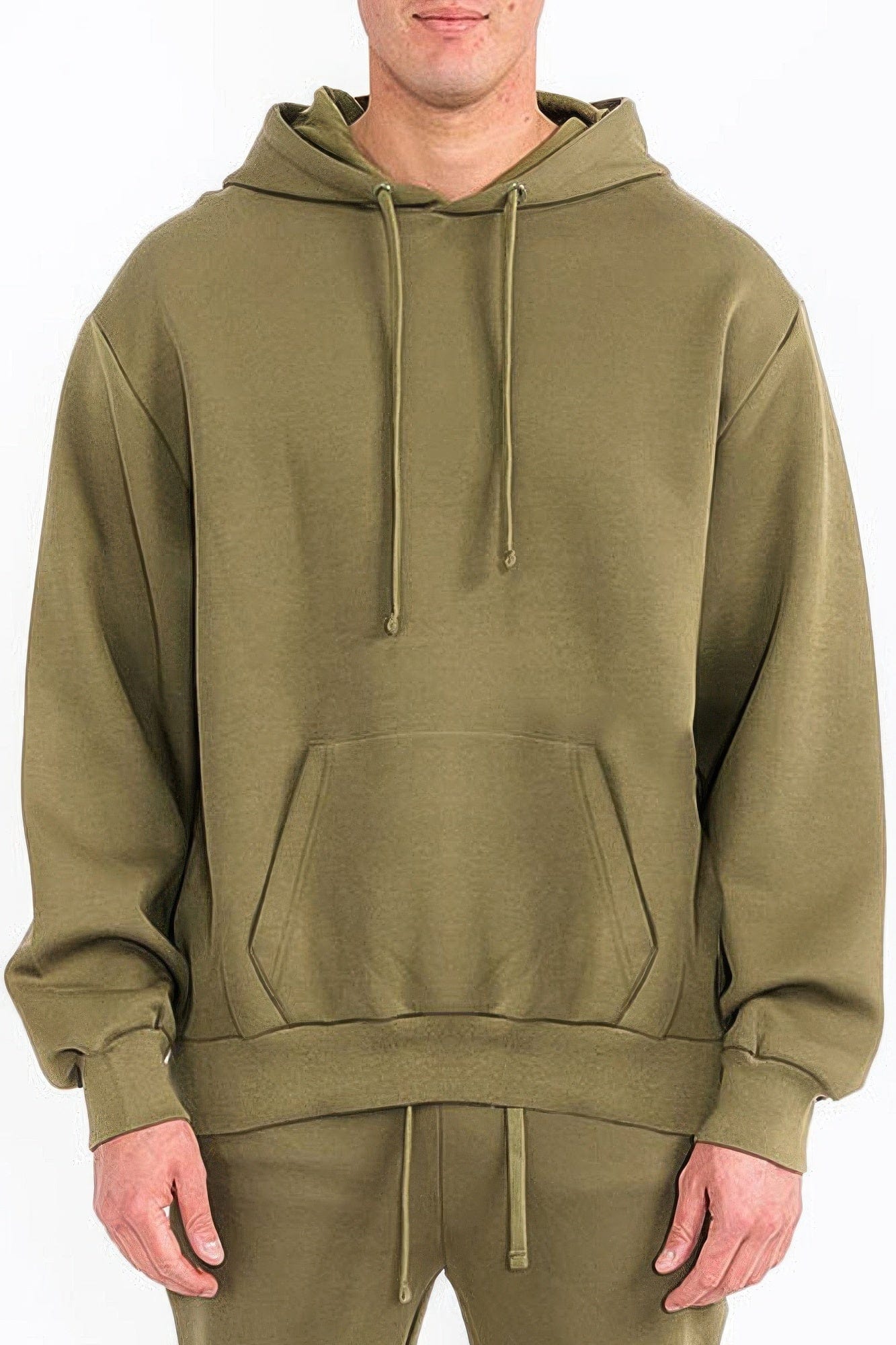 BelleVie Mode Olive / S Mens Solid Tech Fleece Hoodie