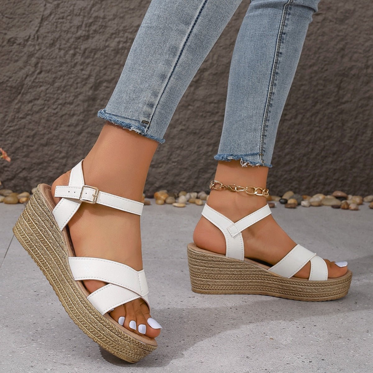 Open Toe Wedge Sandals - BelleVieMode