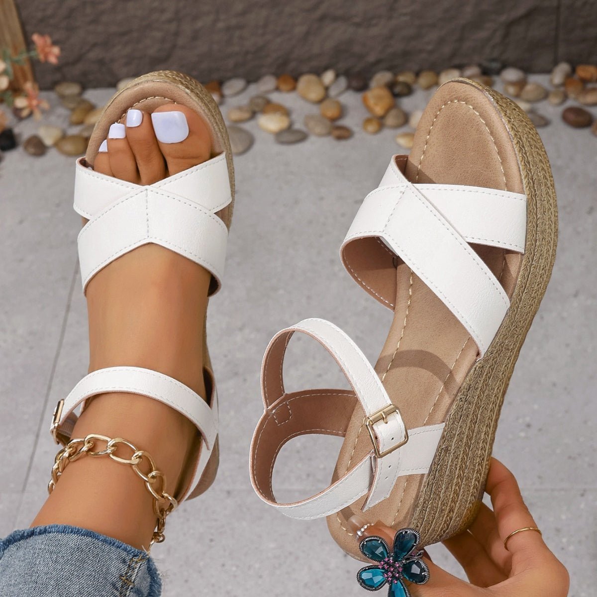 Open Toe Wedge Sandals - BelleVieMode