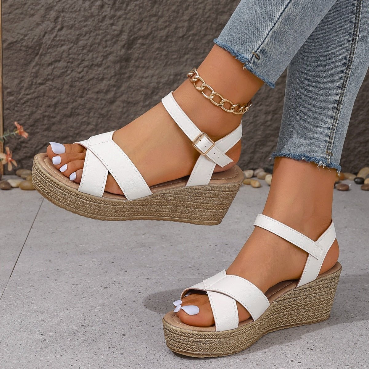 Open Toe Wedge Sandals - BelleVieMode