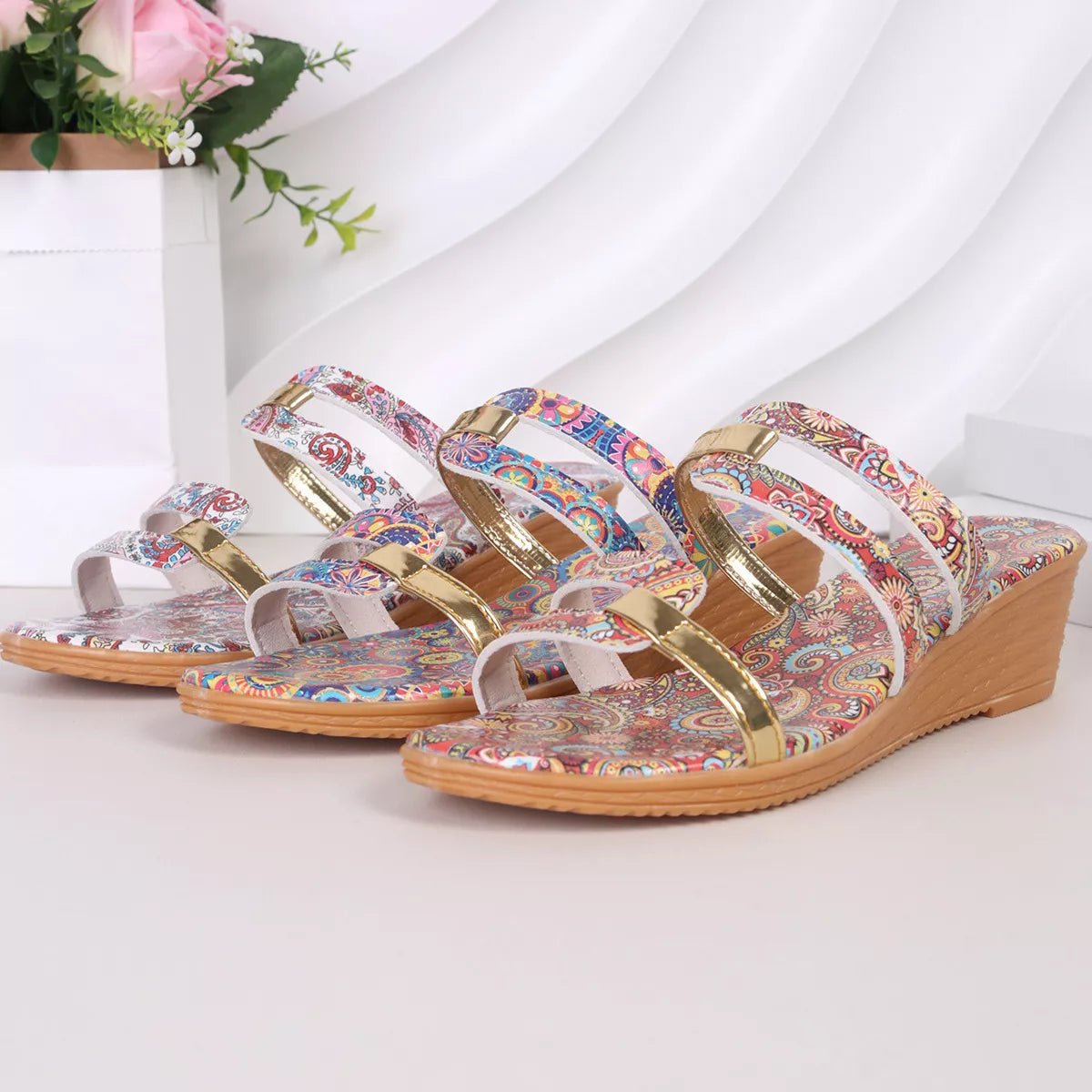 Open Toe Wedge Sandals - BelleVieMode