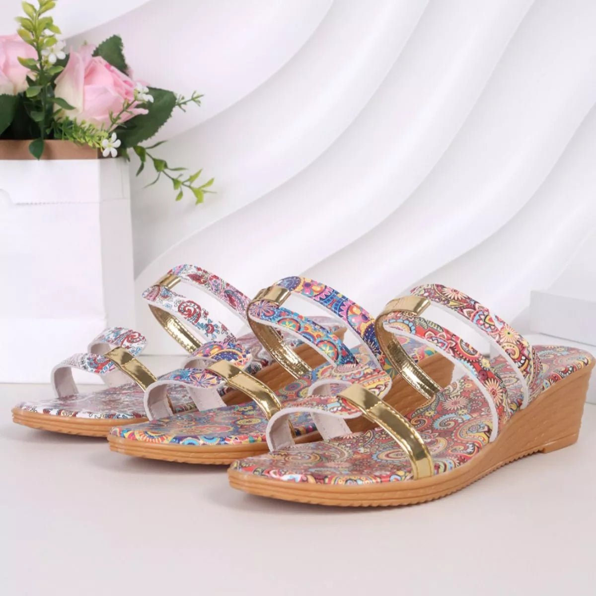 Open Toe Wedge Sandals - BelleVieMode