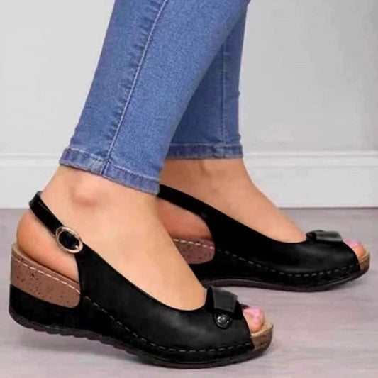 Peep Toe Wedge Sandals - BelleVieMode