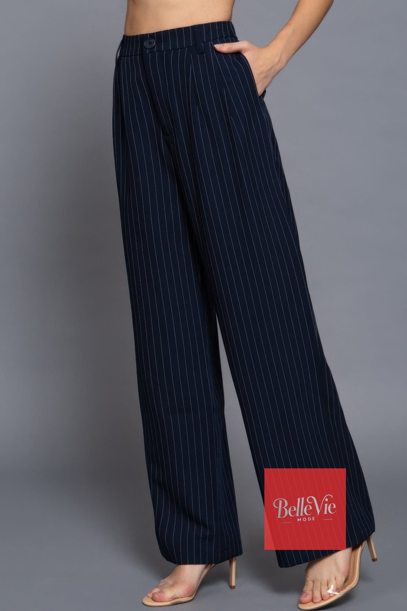 BelleVie Mode Pin Stripe Woven Straight Pants