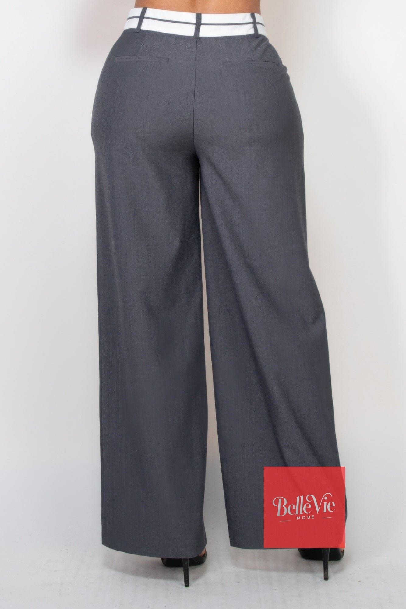 BelleVie Mode Pleated Double Waistband Pants