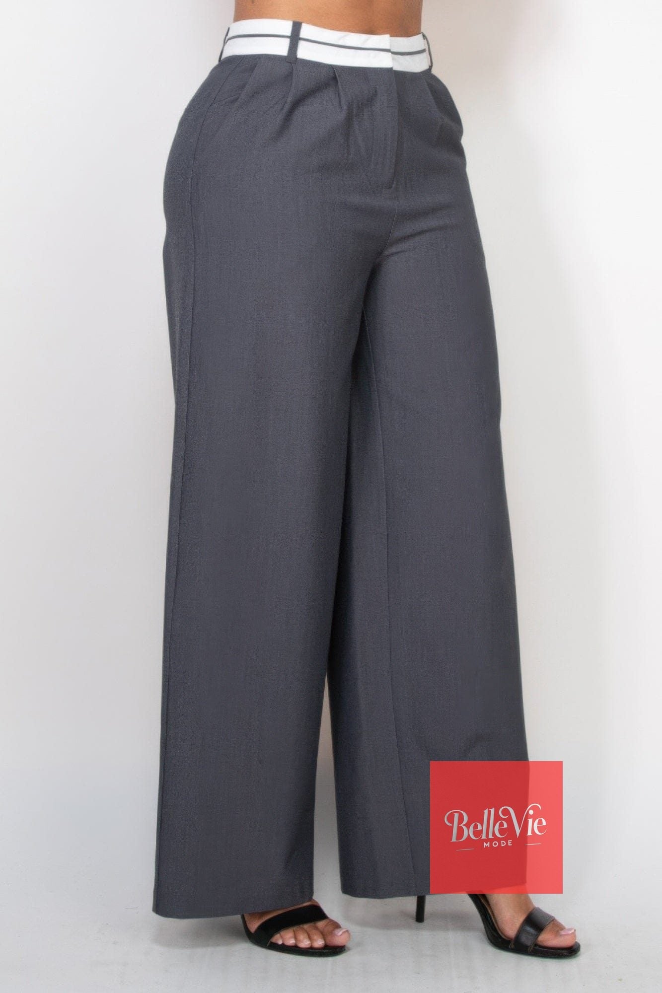 BelleVie Mode Pleated Double Waistband Pants