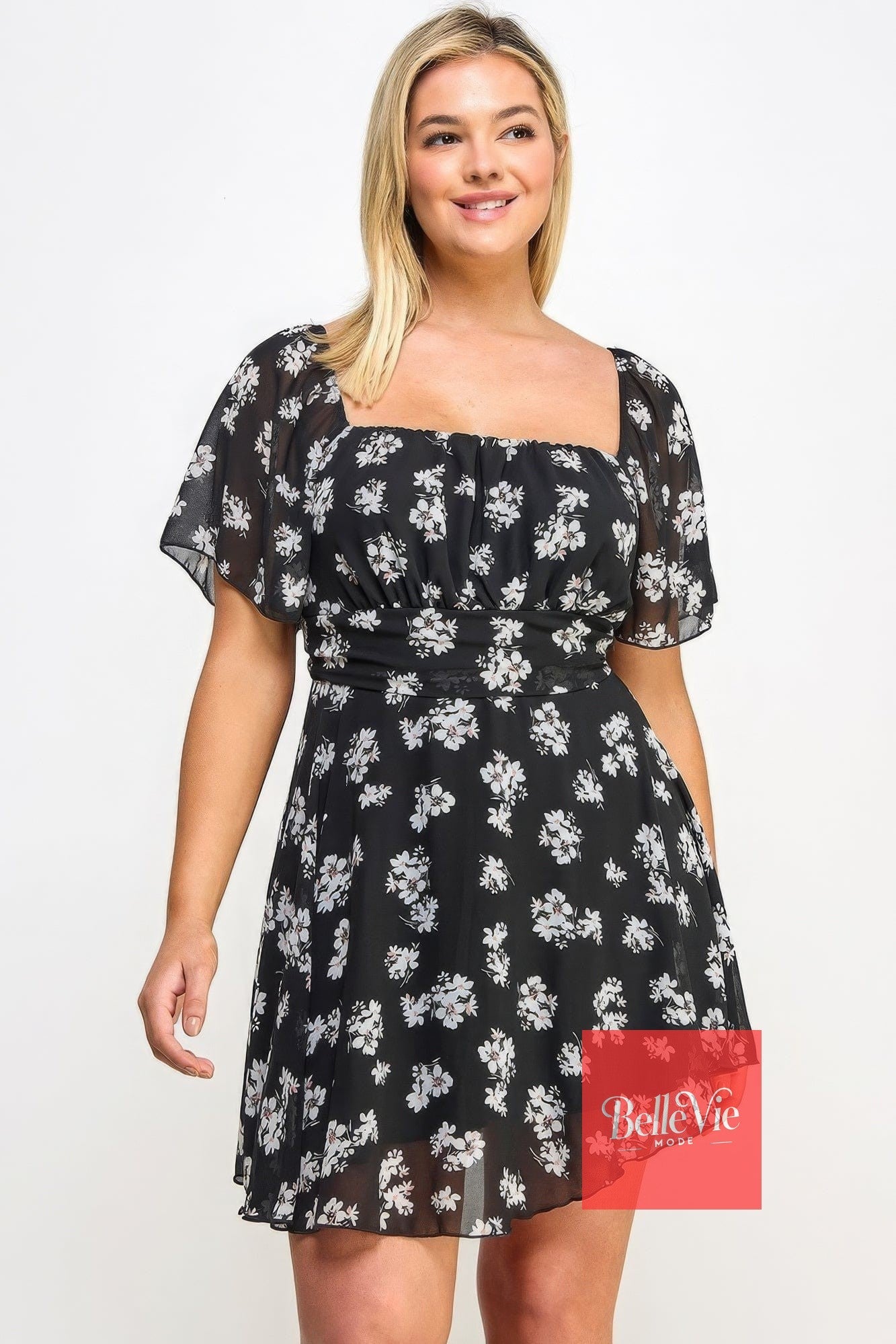 BelleVie Mode Plus Size Floral Chiffon Dress