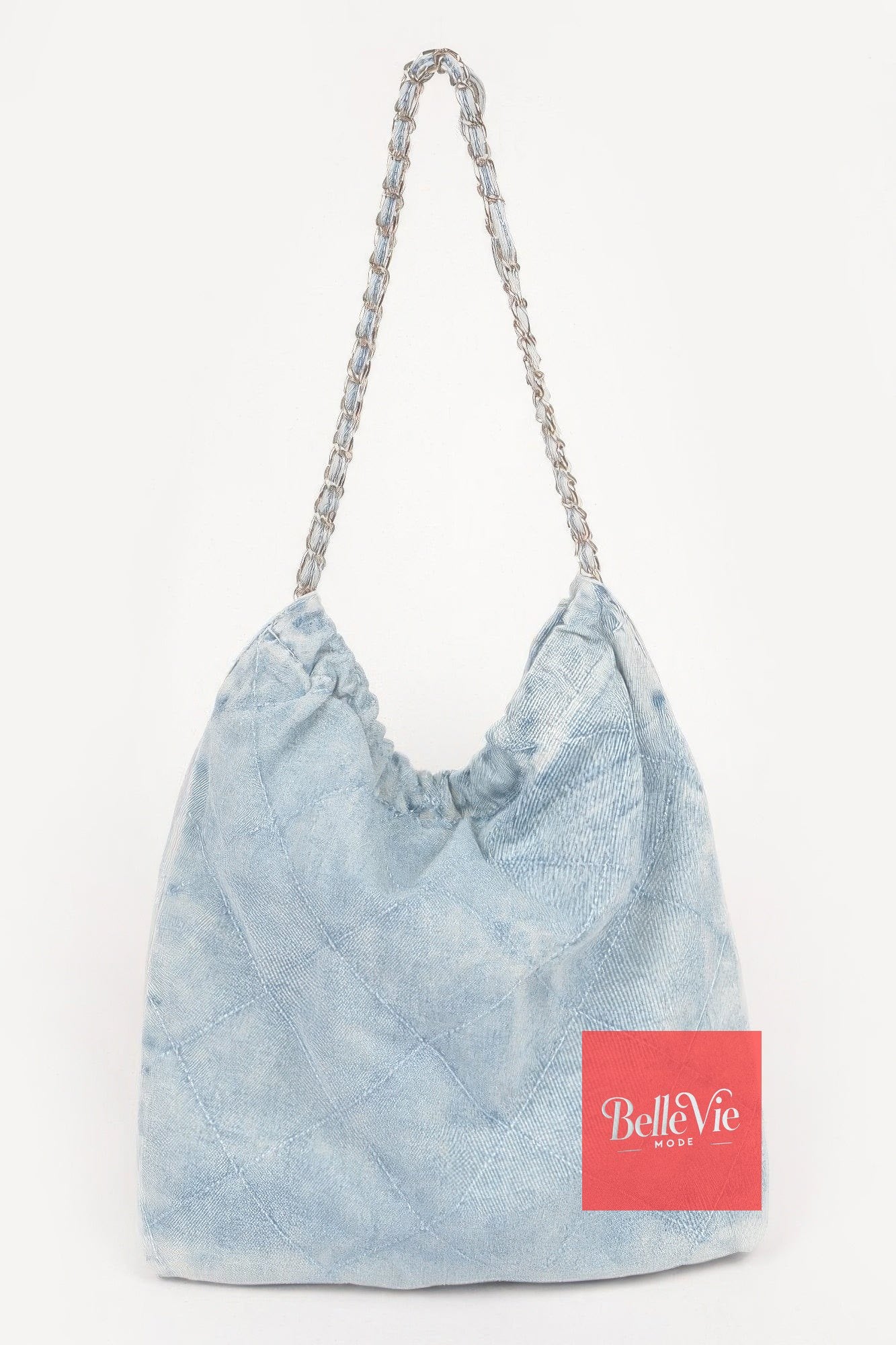 BelleVie Mode Quilted Washed Denim Chain Bag