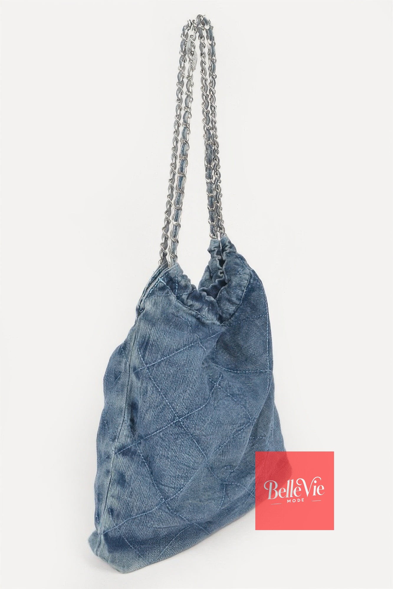 BelleVie Mode Quilted Washed Denim Chain Bag