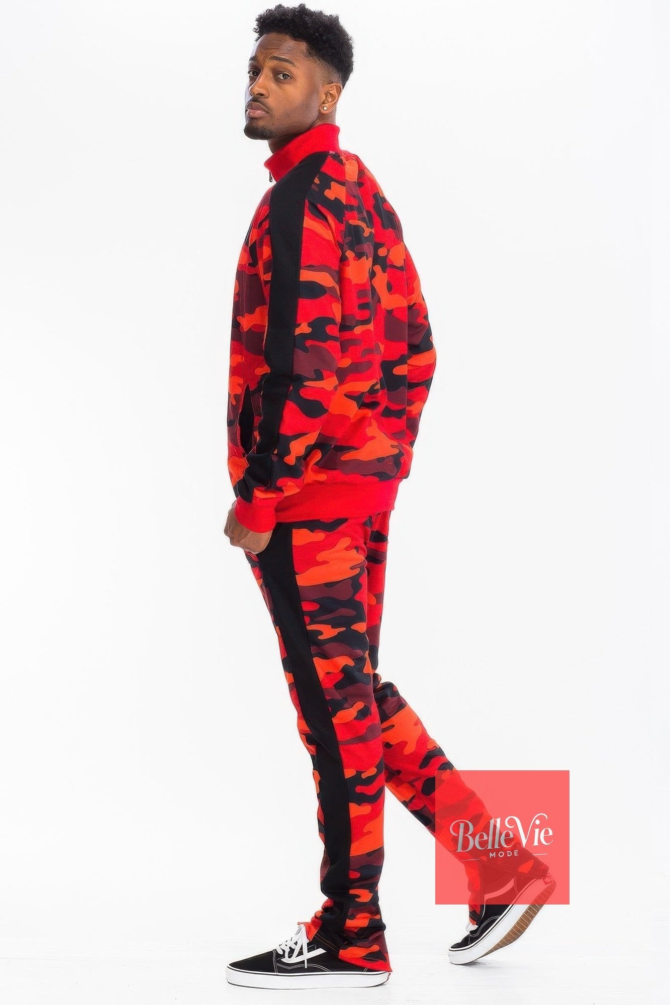 BelleVie Mode Red Camo / S Full Camo With Stripe Track Bottom Pants