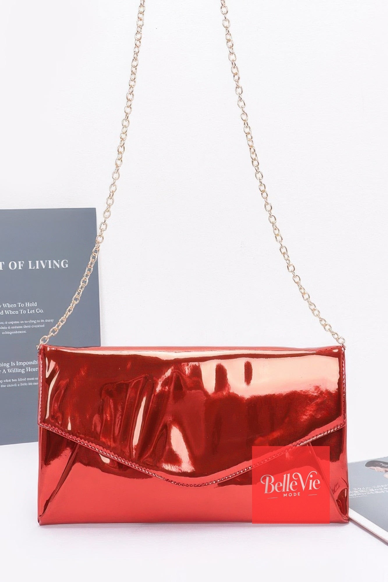 BelleVie Mode Red Mirror Envelope Clutch