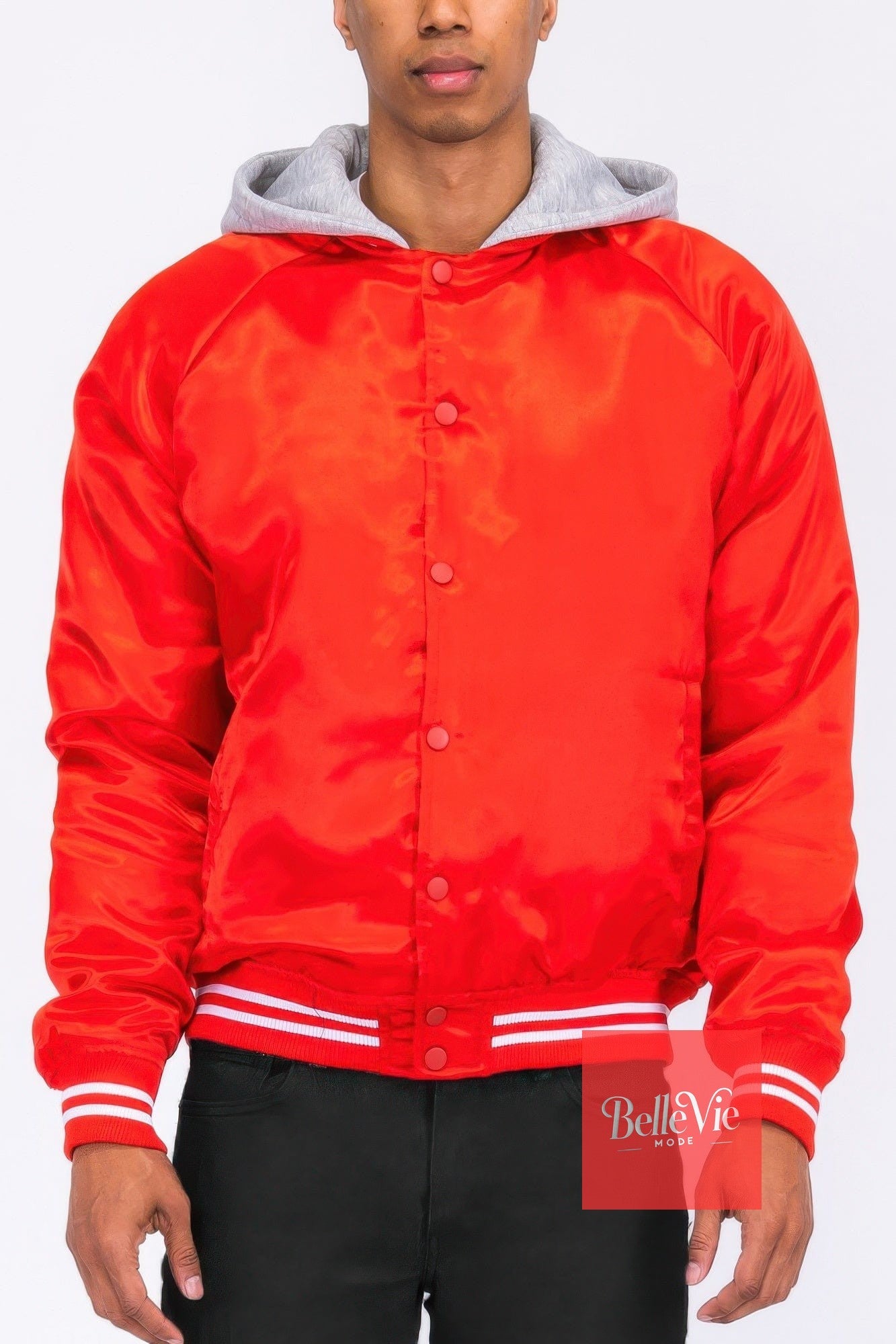 BelleVie Mode Red / S Satin Varsity Bomber Jacket