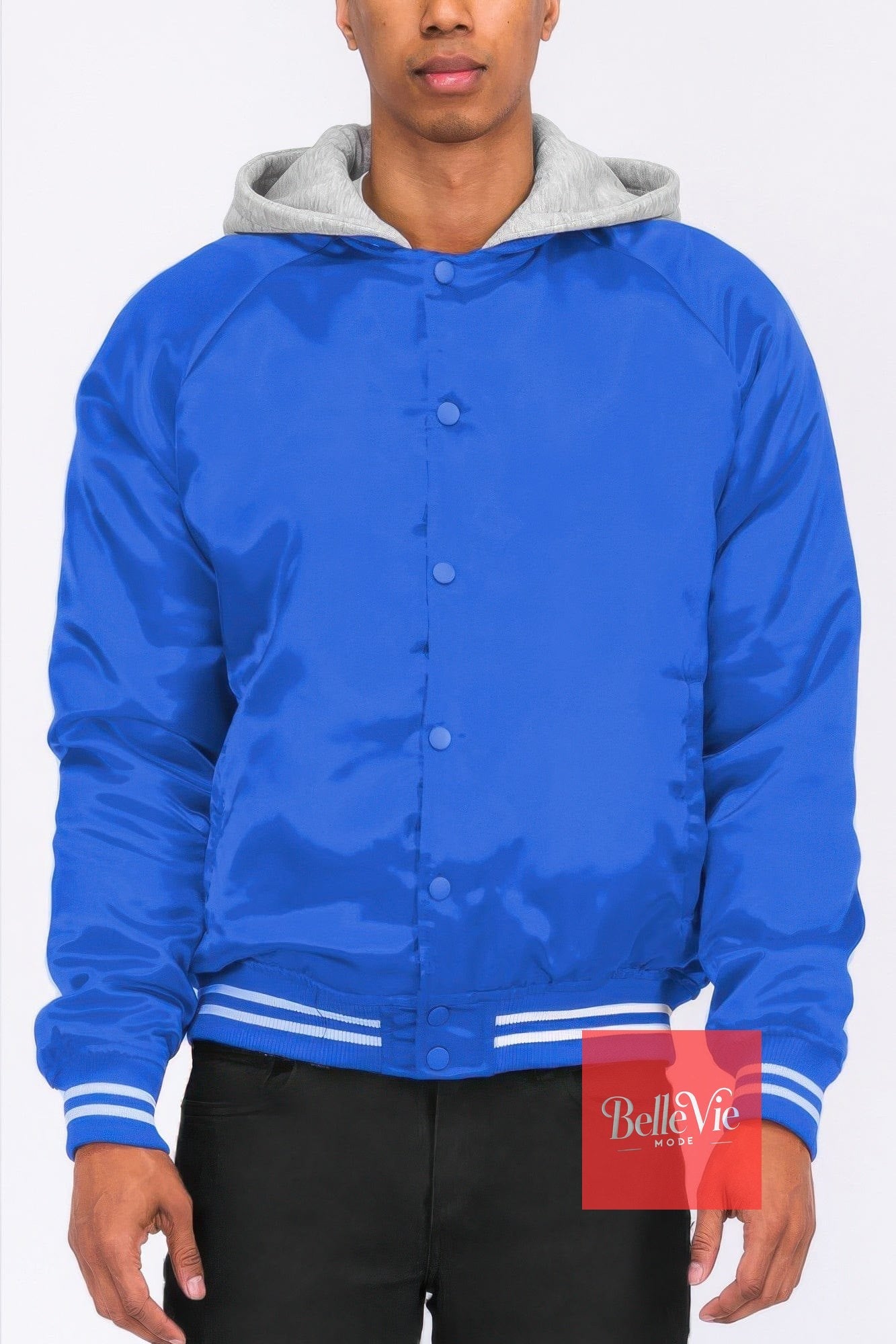 BelleVie Mode Royal / S Satin Varsity Bomber Jacket